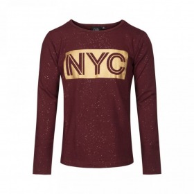 Petit by Sofie Schnoor Silvia T-shirt med glimmer og NYC, Dark Red