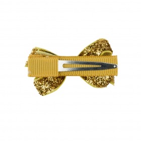 Bows by Stær Mini Sløjfe med Alligatorclips, Gold Glitter