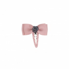 Bows by Stær Lille Double Bow, Snap Clip, Antique Rose med Grå Glitter