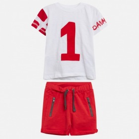 Hust and claire fodbold shorts T-shirt sæt i rød og hvid