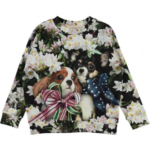 Molo sweatshirt Maxi, Pretty Puppies, Blomster og hundehvalpe print