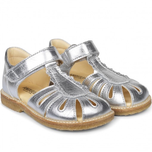 Angulus sandaler, Sølv læder sandal med velcrolukning til piger