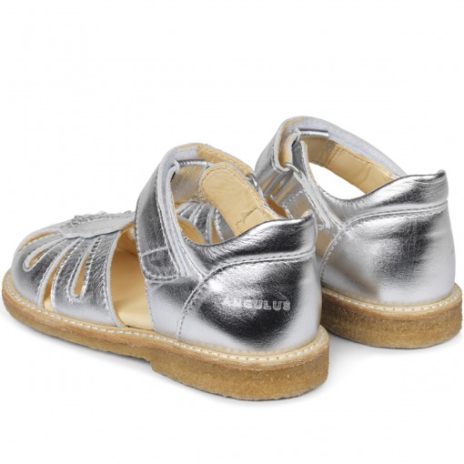 Angulus sandaler, Sølv læder sandal med velcrolukning til piger