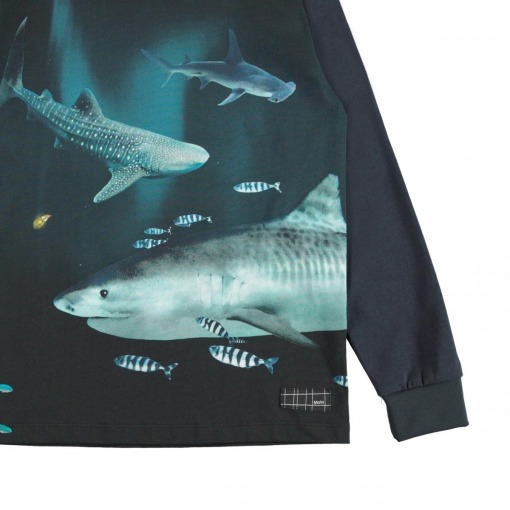 Molo bluse, Rexton, Dark Sharks, navy med hajprint