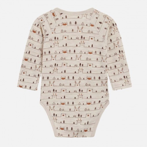 Hust and Claire slåom body, uld-bambus, wheat melange, off-white med print