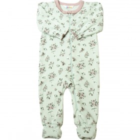 Joha natdragt - baby i bomuld - lysegrøn aop - lysegrøn med blomsterprint