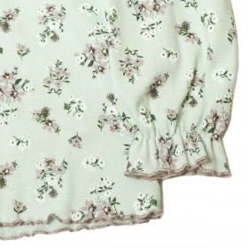 Joha nattøj sæt i bomuld - lysegrøn aop - lysegrøn med blomsterprint